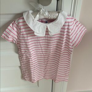 Jacadi Pink and White Striped Short Sleeve Shirt